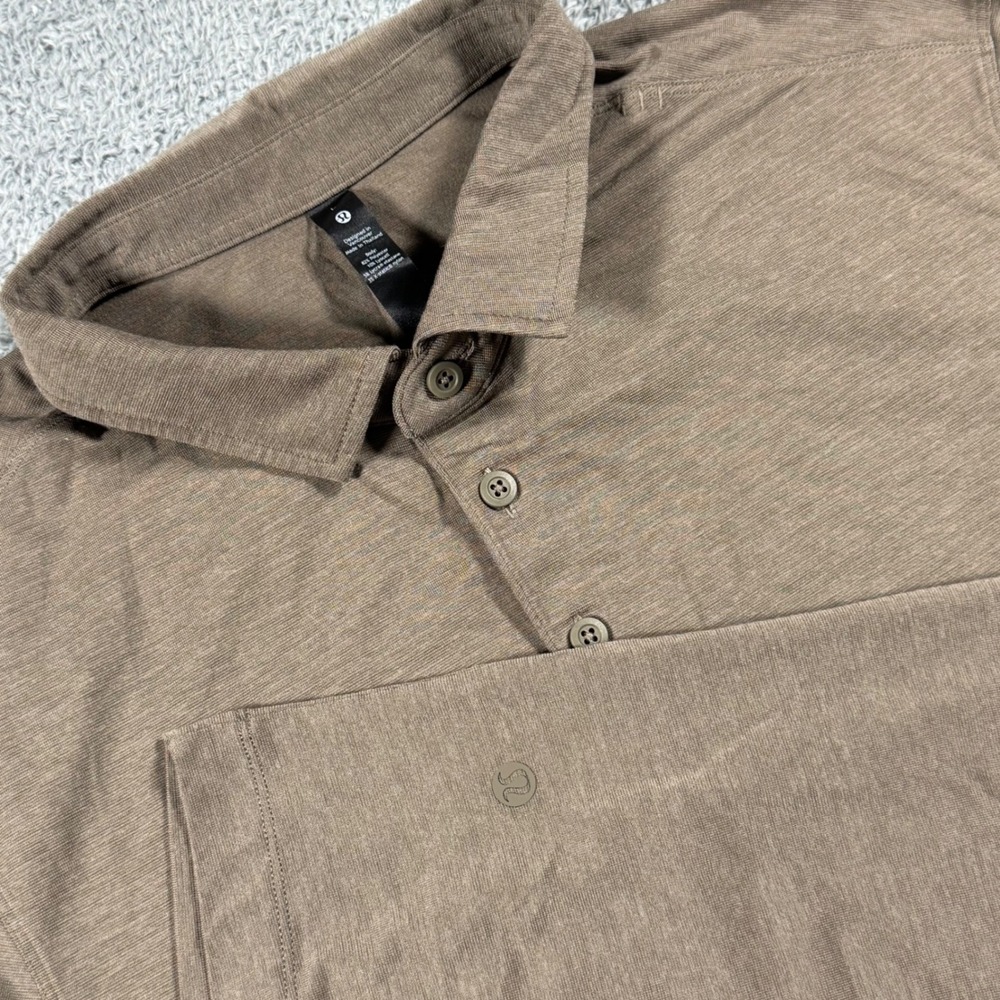 Lululemon Evolution Polo Shirt Mens Large Brown Short Sleeve LM3CY5S